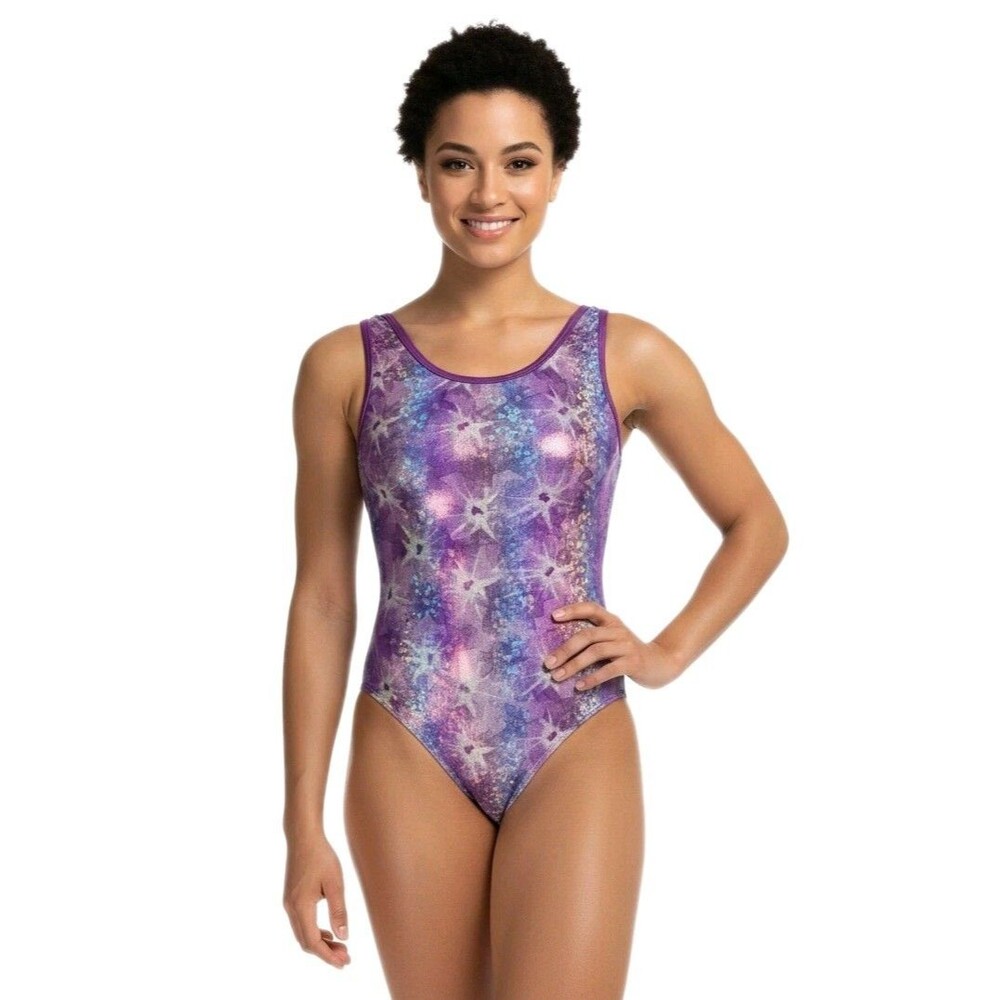Satara VTG Twilight Foiled Reflective Tank Leotard Rainbow Size AL Purple Blue